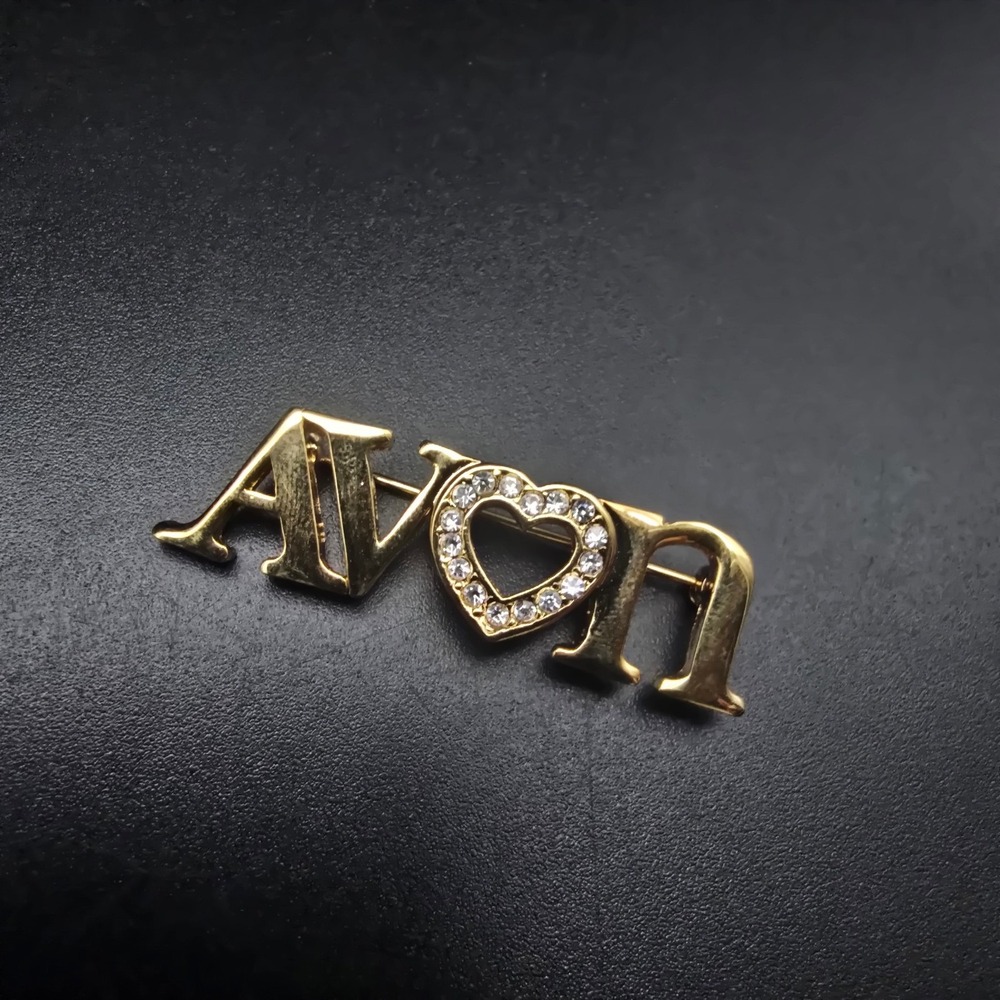 Avon Gold Tone Brooch Rhinestone Heart Avon Seller Vintage Jewelry